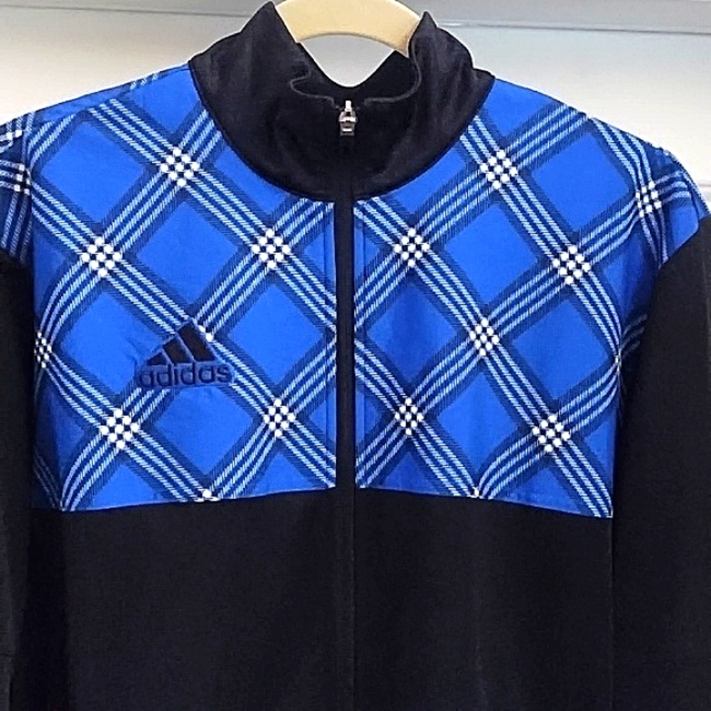 Adidas Men's Black and Blue Zip-Up Sweater